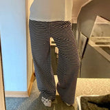 Hit Color Striped Knitted Casual Pants Commute Daily Lazy Feeling Loose Straight Tube Wide-Legged Trousers Girls Summer-Outfit