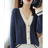 2024 New Short-Sleeved Short Twist Knitted Cardigan Lady's Short Sweater With Loose Sweater-Outfit