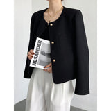 Button Up Tweed Coat Black Beige Autumn Elegant Women's Short Cardigan