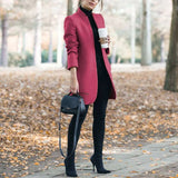 fashion mid-length coat Slim solid color stand-up collar woolen autumn and winter women's