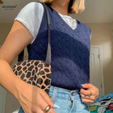 girl Sweater Vest women jumper V Neck pullover Knitted Vests Women y2k Preppy Style Crop Top Autumn 2020 solid
