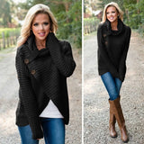 Women Autumn Winter Turtleneck Knitted Sweater Casual Long Sleeve Pullover Vintage Button Jumper Tops