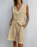 Design Cotton Suit Vest Suit Women's Summer Leisure Sleeveless Vest Shorts