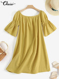 Celmia Cotton Sexy Off Shoulder Robes Solid Color Women Party Vestidos Pleats 2022 Summer Mini Dress Short Puff Sleeve