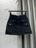 Women Denim Skirt High Waist Three-d Pocket Solid Color Slim A-line Patchwork Cargo Miniskirt 2024 Summer New Fashion 29L13-Outfit