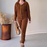 2025 New Solid Color Strand Hooded Zip-Up Jacket Casual Home