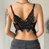 Back Butterfly Shape Cute Lace Cami Top Sleeveless V Neck Sexy Party Tank Tops For Women See Through Rave Club