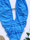 Solid Color One-piece Hot Sexy Backless High Cut Halter Bikini