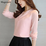 Spring Summer Long Sleeve Shirt Blouses O-Neck Office Lady Loose Chiffon Blouse Tops Casual White Shirts Women Blusas