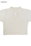 T-shirts for Women O-neck Short Sleeve Fashion Tees Chic Hollow Out Knitting Tshirt 2023 Blusas Mujer De Moda Y2k Crop