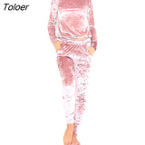Autumn Winter Women Fashion Tracksuit Velvet Hoodies + Pants 2 Pieces Female Casual Tracksuit Velour Pullovers