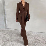Women Suit Blazers VONDA Ladies Casual Lapel Coats Color Patchwork Autumn Office Formal Long Sleeve Thin Pant Sets no
