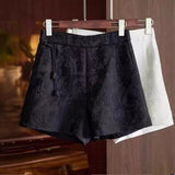 Chinese Style Retro Jacquard High Waist Black Wide Leg Skinny Shorts Women's Large Size New A-Shaped Pants In Spring And Summer-Outfit