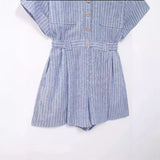 New Blended Striped Waist Short Jumpsuit 3195849-Outfit