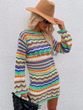 Multicolor Strip Round Neck Long Sleeve Sweater