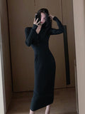 Sexy Long Sleeve V-Neck Knitted Sweater Dress Women Elegant Female Slim One Piece Dresses Korean Office Lady Autumn