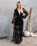 New Women's Lace Long-Sleeved V-Neck Solid Chiffon Summer