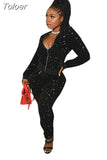 Glitter Sequin Velvet Sweatsuits for Women Winter Sports Two Piece Set Jacket and Pants Jogging Suits