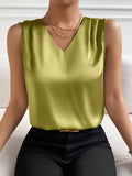Women's Satin Suit, Sleeved Commuter Vest, Bottomed Top-Outfit