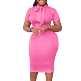 Women's Fashion Short-Sleeved Strapped Pencil Dress Professional Temperament Tongle African