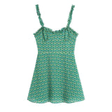 Women Chic Fashion Floral Print Ruffled Mini Dress Vintage Black Elastic With Lining Straps Female Dresses