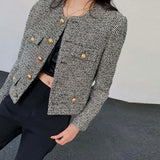 2021 Autumn New Fashion Women Plaid Tweed Jacket Coat Vintage Elegant Ladies Blends Wool Female