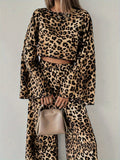 2025 New Leopard-Print Loose Comfortable Long-Sleeved Trousers Two-Set Ladies