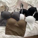 Fashion Women Camis With Bra Pad Cute Crop Tops Spaghetti Backless Tank Tops For Women Ice Silk Fabric