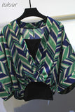 Two Piece Set Striped Chiffon Grid Summer Half Sleeve Loose V-Neck Floral Spring Cool Blouses Sweet Ladies Short Tops