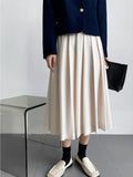 High Waist Black Brief Elegant Pleated Long A-line Half-body Skirt Women Fashion Tide New Spring Autumn 2023