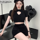 T-shirts for Women O-neck Short Sleeve Fashion Tees Chic Hollow Out Knitting Tshirt 2023 Blusas Mujer De Moda Y2k Crop
