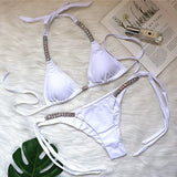 Toloer New Solid Color Sexy Strap Women's Swimsuit Luxury Rhinestone Swimsuit Thong