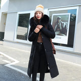 Winter New Fashion Large Size Cotton Clothes Female Long Korean Version Of The Waist Over The Knee And Thick Big Wool Collar Cotton-Padded Jacket Coat-Outfit
