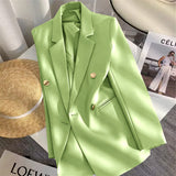 Toloer Spring And Autumn Women's Korean Version Of The New Design Sense Simple Temperament Fashion Suit Long Sleeve Coat Candy Green Suit-Outfit