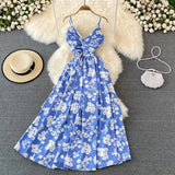 Summer Beach Spaghetti Strap Long Dress Women Sexy V-Neck Sleeveless High Waist Vacation Maxi Vestidos Female A-Line Robe