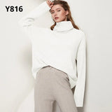 Elegant Solid Knitted Two Piece Set Women Turtleneck Batwing Long Sleeve Loose Sweater Full Length Casual Wide Leg