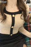 Cropped Pullovers Women Y2k Tops Square Collar Puff Sleeve Tunic Sueter Mujer Pull Femme Fashion Knitted Sweater