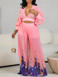 Neck Chiffon Lantern Sleeve Top Presses Two-Piece