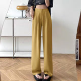 Toloer Leg Pants Female Spring And Autumn High Waist Loose Large Size Pants Hanging Sense Camel Color Autumn Thin Narrow Version Straight Pants Suit Pants-Outfit