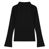 Pure Hot Girl Hollowed-Out Knitted Long-Sleeved Bottomed-Out Blouse With A Slim, Slim And Half-High Collar In Spring And Autumn-Outfit
