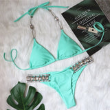 Toloer 2023 Swimsuit Sexy Crystal Diamond Women's Swimwear Plain Strap Backless