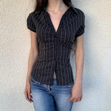 Print Single-Dbutton Shirt Femininity Slim Thin Top 2025 Summer Babes