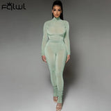 Streetwear Two 2 Piece Set Tracksuit Sweatsuits For Women Outfits Turtleneck Bodysuit Top Ruched Black Pants Matching