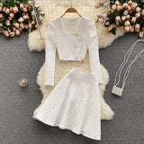 Spring Summer Fashion Small Cute Elegant Sweet Women's Skirt Suit Long Sleeved Suit Short Coat Top A-line Skirt 2-piece