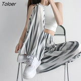 Women's Ice Silk Tie Dye Pants Fashion Wide Leg Stacked Summer Pants Women 2023 High Waist Straight Trousers Female