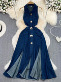 Lines Of New Retro Clips Hollow Luthed Waists Thin Sleeveless Single Buckle A Word Open Fork Denim