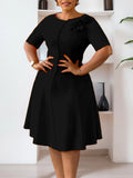 Women's 2025 New Short-Sleeved Solid-Colored Round-Collar Temperament Elegant African