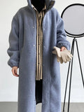 Women's Stand Neck Shearling Lamb Trench Coat Korean Style 2022 Winter Loose Thickened Button Up Front Long
