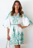 Vintage V-neck Half Sleeves Floral Print Mini Loose Holiday
