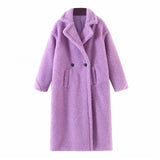 Winter Casual Solid Teddy Coat Women Long Sleeve Fleece Long Jacket Turn Down Collar Lamb Fur Coat Outerwear